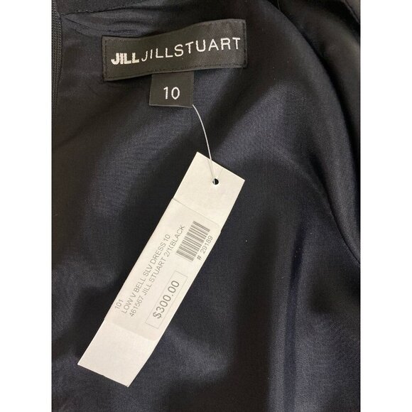 NWT Jill Stuart Black Midi Deep V Mock Bell Long Sleeve Dress Size 10 $300 - Picture 8 of 10